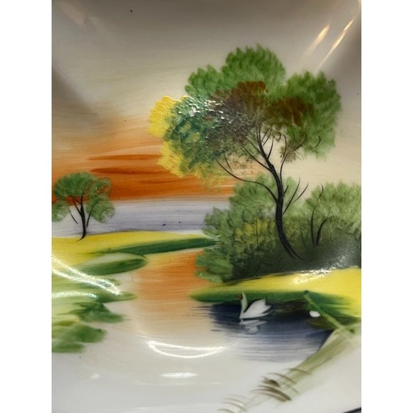 Vtg 1920s NORITAKE Lusterware Porcelain Handpainted Art Double Handle Swan Japan - Picture 2 of 10